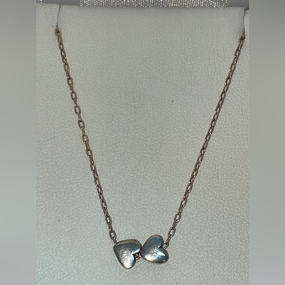 925 Sterling Silver Two 2 Heart Slide Pendants Necklace Couple Double Duo Twin - Picture 9 of 11